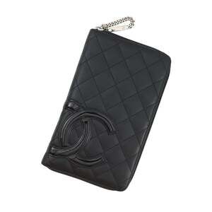 CHANEL Black Lambskin Leather Logo Wallet